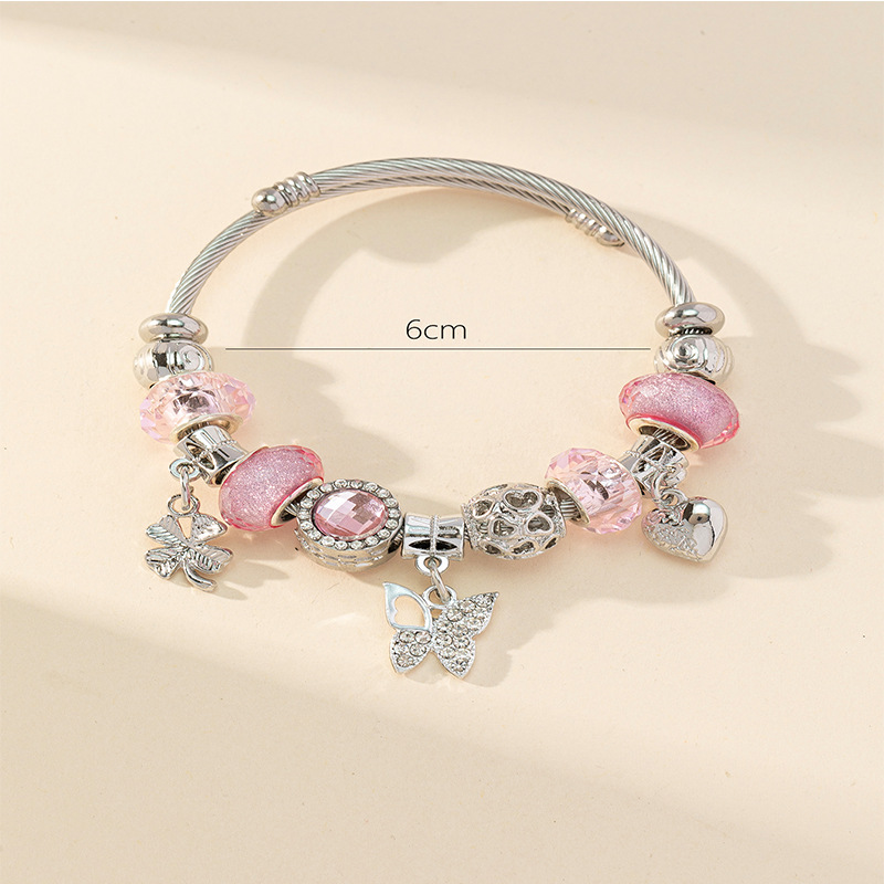 Panjia pulsera Dora DIY cuentas explosivas transfronterizas hojas mariposa accesorios de aleación colgante cristal brazalete de diamante adhesivo