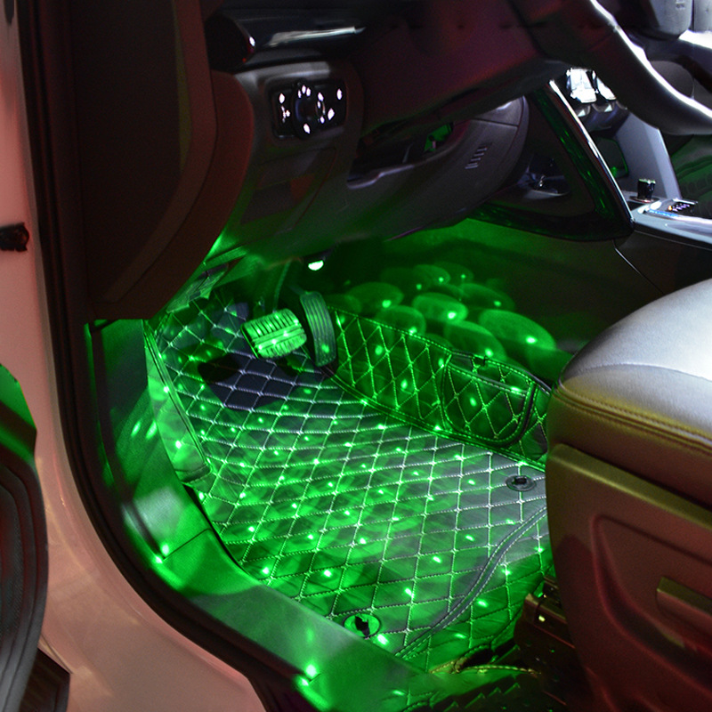 Car interior ambient light USB 7-color gradient sound control LED one-touch four-in-one floor light car modification atmosphere