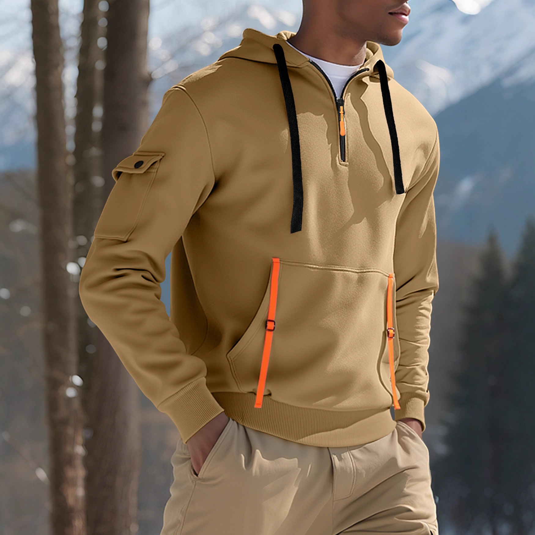 26 Europa y los Estados Unidos transfronterizos primavera y otoño sudadera encapuchada chaqueta con cremallera comercio exterior americano multibolsillo sudadera deportiva casual hombre