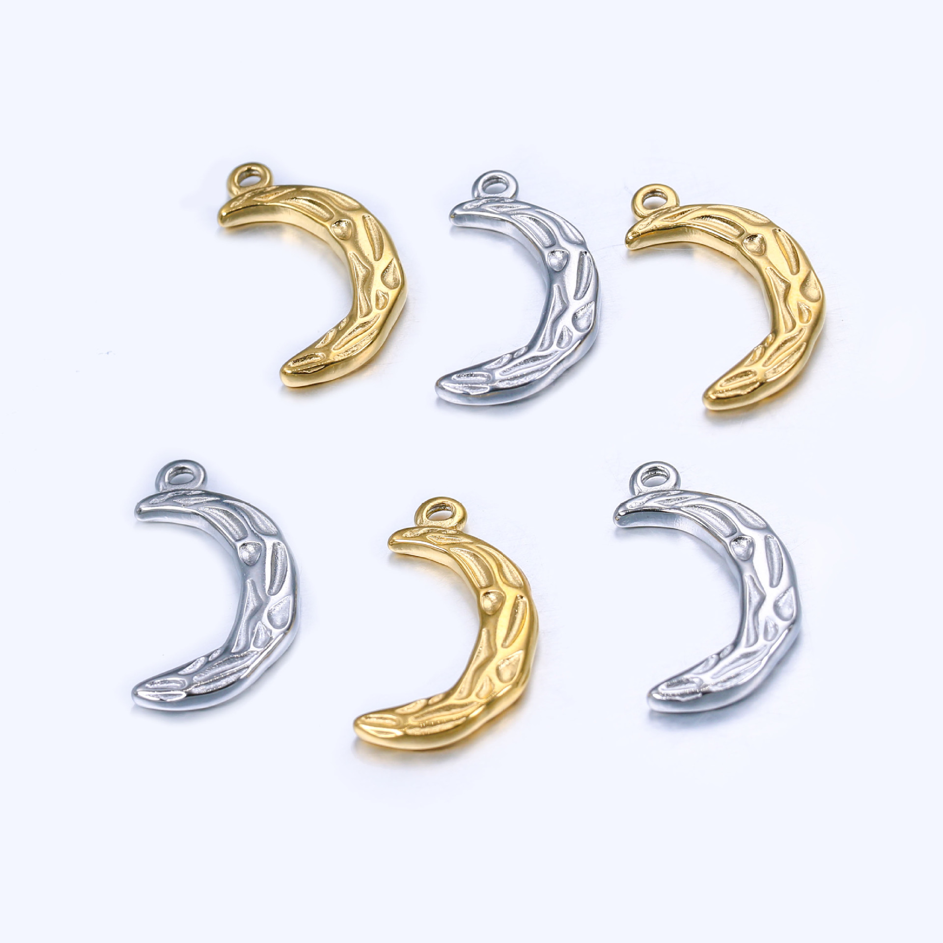 3 Teile/los Edelstahl Crescent Charms Unregelmäßige Faltige Mond Anhänger DIY Halskette Armband Schmuck Handwerk Machen Zubehör – Detail 6