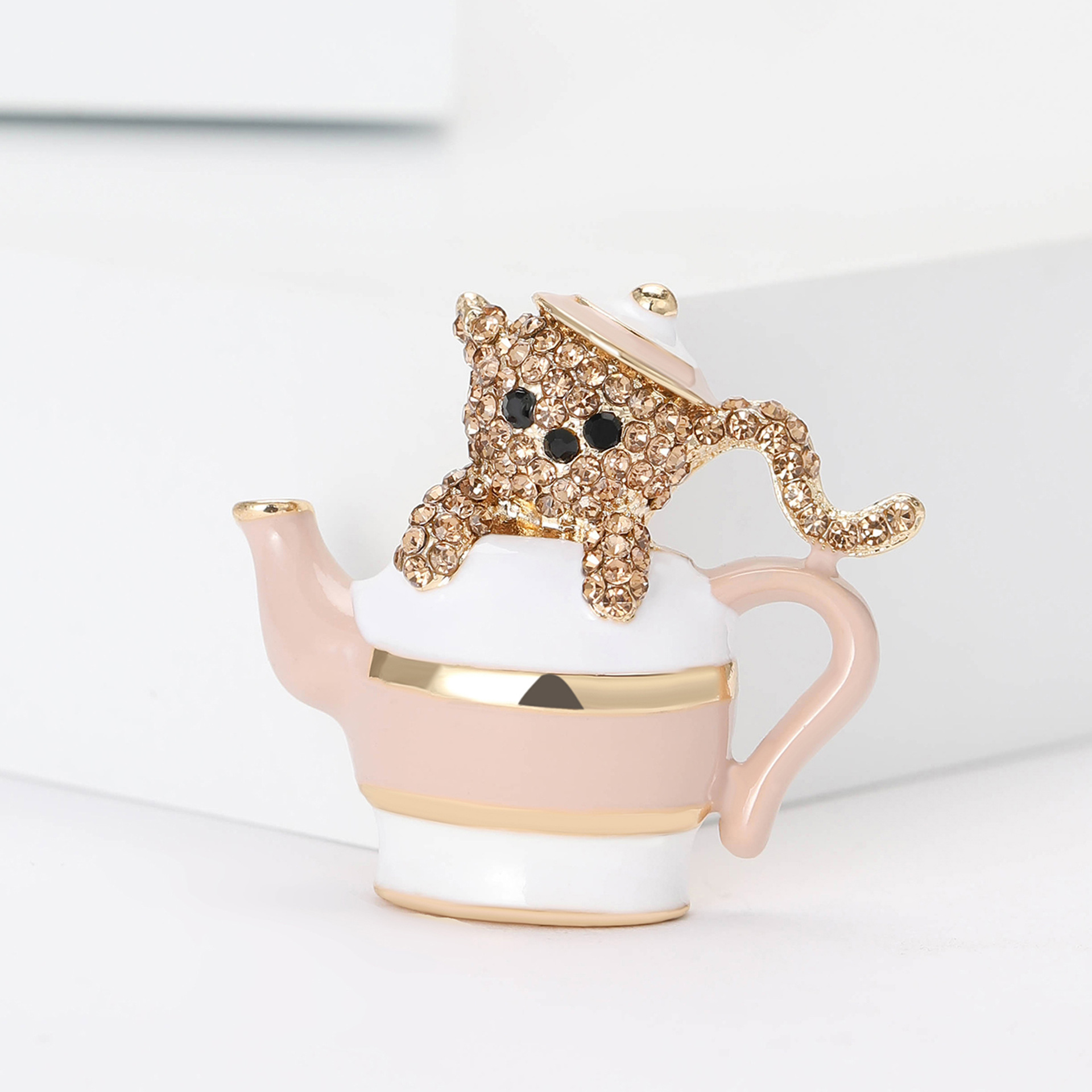 Korean Style Cute Creative Enamel Rhinestone Cup Bear Brooch Fashion All-match Men's and Women's Clothing Corsage Jewelry Pin