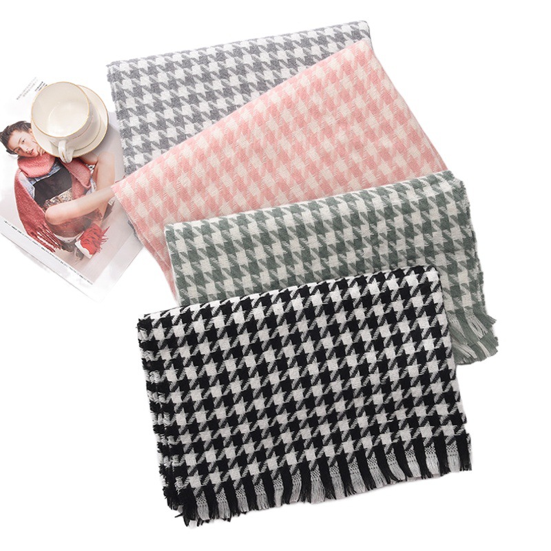 Houndstooth scarf women's all-match warm scarf cashmere-like scarf Plaid thick autumn and winter scarf winter hot wholesale