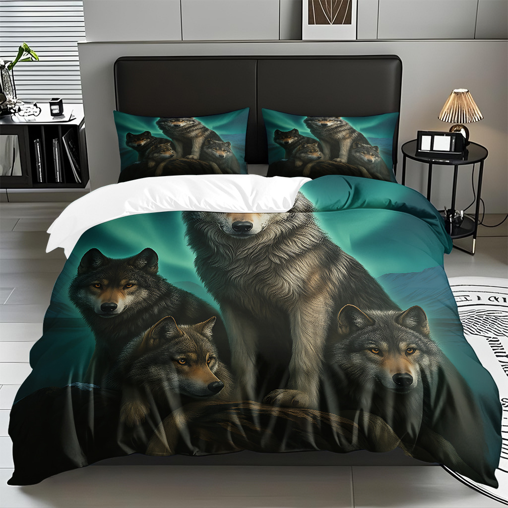 TEMU / JIT adaptado al patrón de lobo impresión digital set edredón molido textil transpirable para dibujar puede hacer