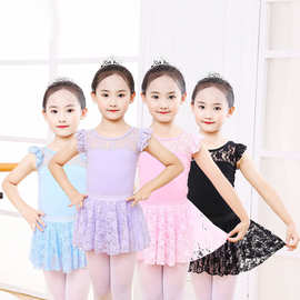 女孩子舞蹈服套装宝宝芭蕾舞练功服短袖哈衣蕾丝半身裙女童表演服