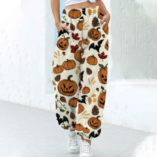 Factory wholesale autumn and winter New Halloween popular pants European and American cartoon printed women's ankle-tied pants one-piece delivery