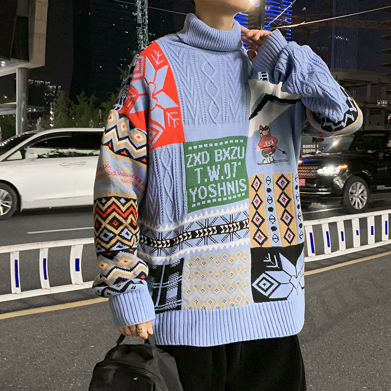 Suéter navideño para parejas, suéter de cuello redondo para hombre, estilo exportación, holgado, para otoño e invierno, suéter tipo cuello alto, abrigo grueso y cálido para jóvenes