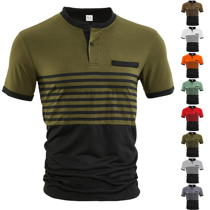 Verano Amazon polo camiseta de hombre de color a rayas polo camiseta de manga corta camiseta de negocios casual geometría de manga corta hombre