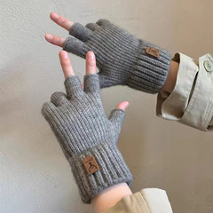 Half-Finger Full-Finger Solid Color Student Winter Warmth Korean Version Thick Writing Touch Screen Finger Exposure Cycling Warm Gloves
