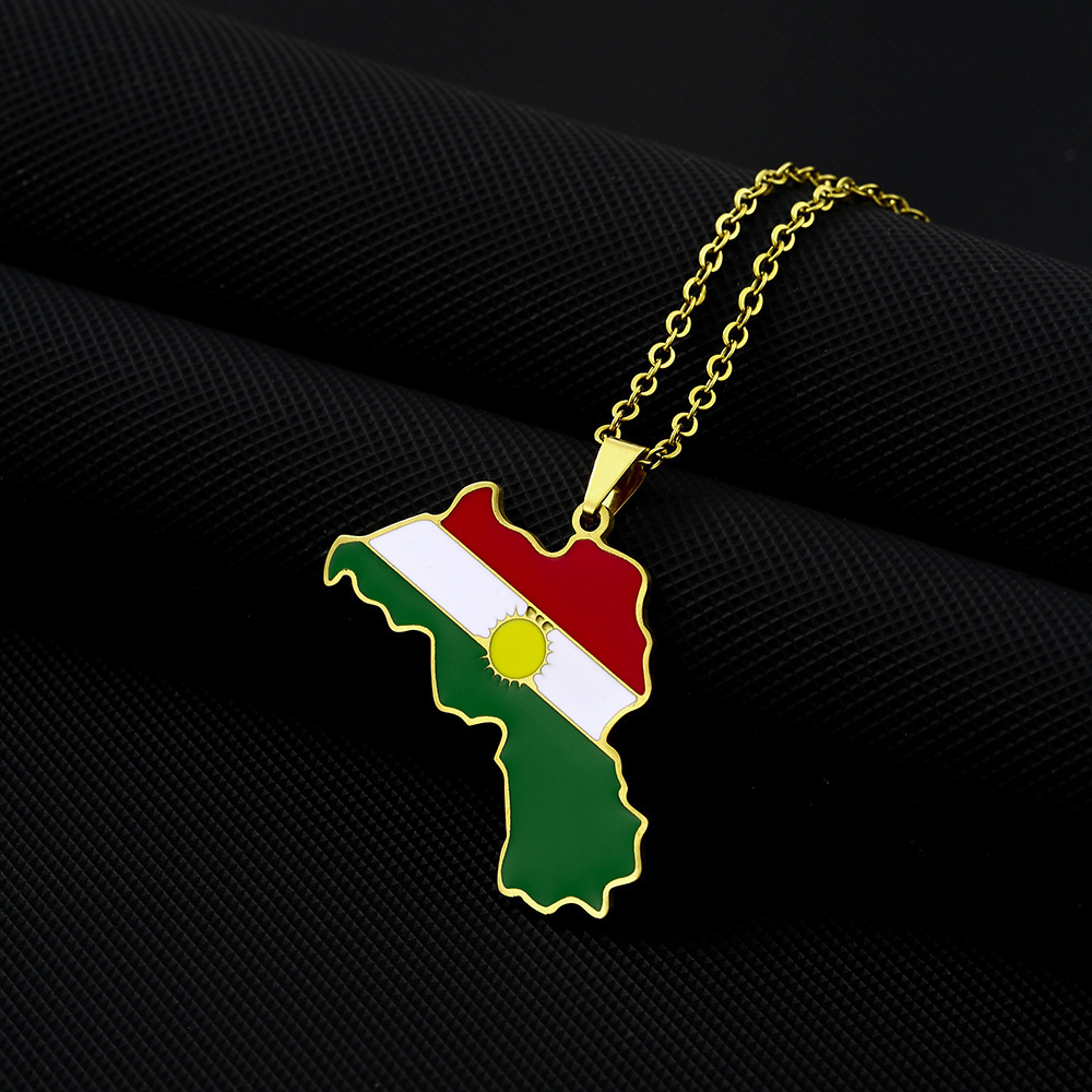Kurdistan map pendant necklace oil drop retro men and women stainless steel pendant accessories_voghion.com