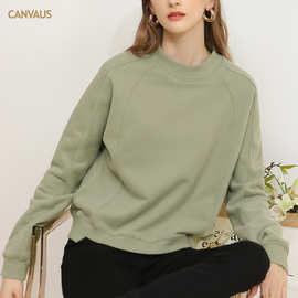 CANVAUS秋冬季新款加绒卫衣女韩系长袖纯色圆领宽松上衣外套批发