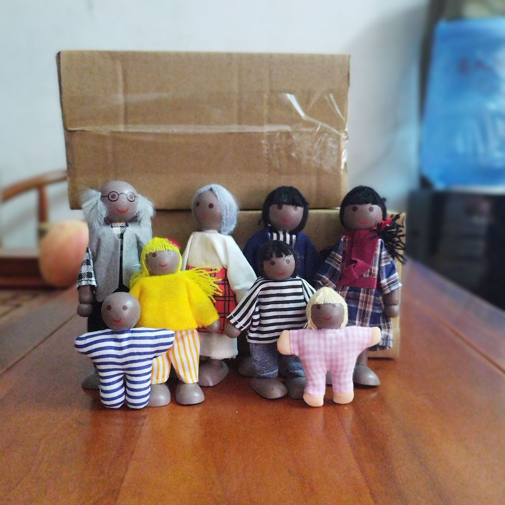 Cross-Border African Family Puppet Doll 7-Port Play House Wooden Educational Black Family Joint Movable Doll