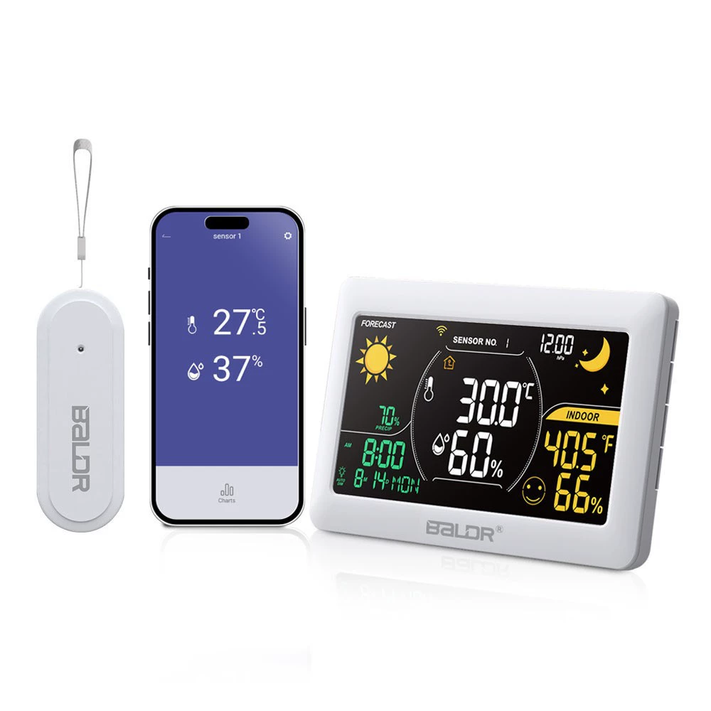 Метеостанция с цветным экраном WIFI и термогигрометром, барометрическое давление, прогноз погоды, часы