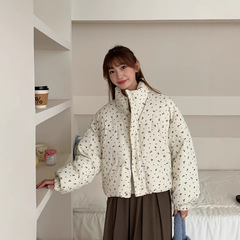2025韩系短款碎花棉服女外套冬季新款宽松面包立领加厚棉衣棉袄潮