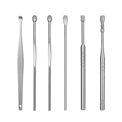 Factory wholesale portable ear picking 6-piece set stainless steel ear picking spoon set spiral spring ear picking tool