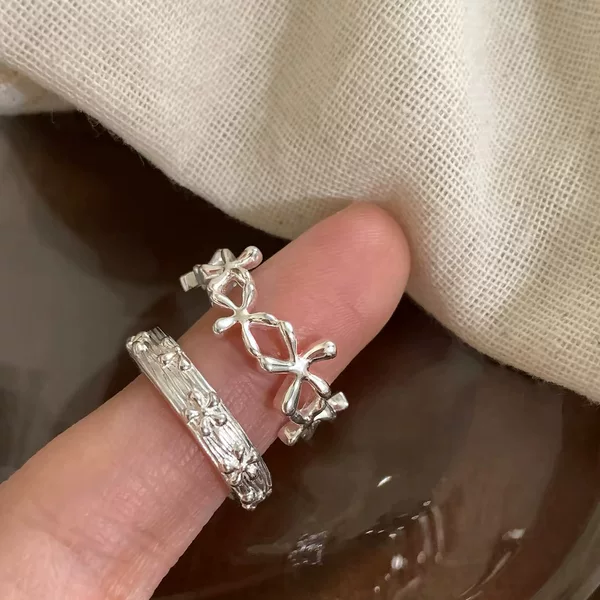 S925 pure silver forest-style irregular flower ring for women, unique, simple, fresh, creative design, hollow ring