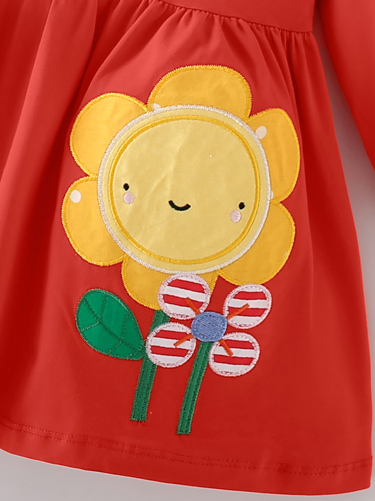 En stock malwee niñas falda otoño nuevo europeo y americano de los niños ropa estilo occidental rojo cuello redondo manga larga que basa vestido