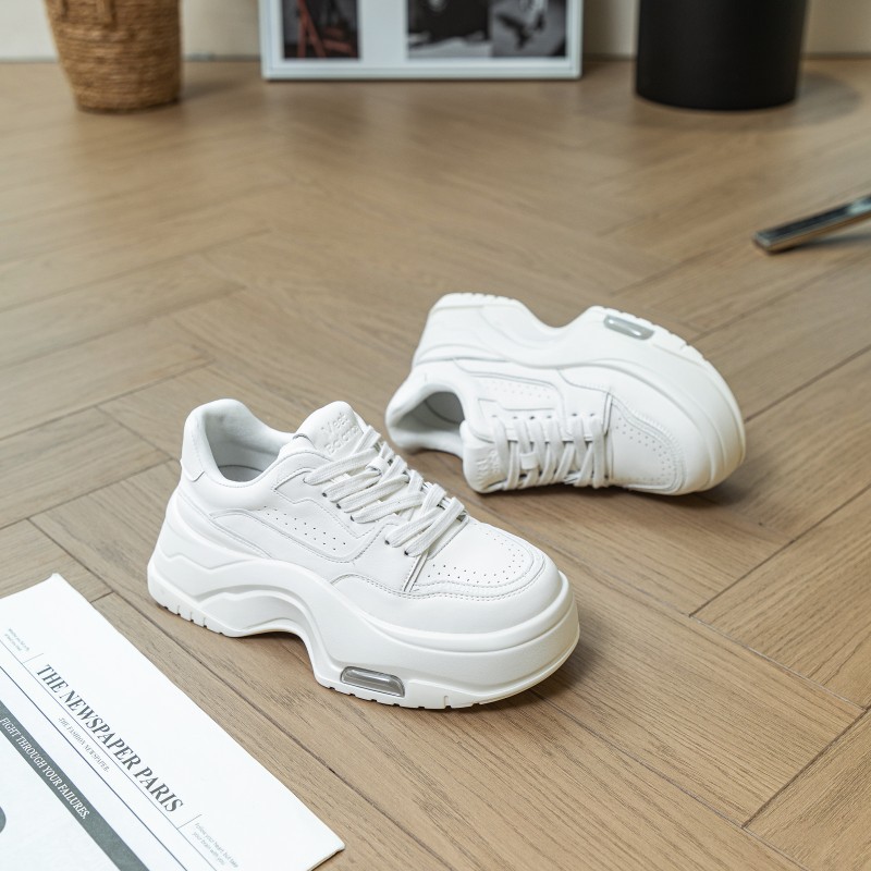Genuine Leather Height-increasing Thick-soled White Shoes For Women, 2025 Spring New Versatile Casual Shoes, Air-cushioned Loafers, Celebrity Sneakers_vogvips.com