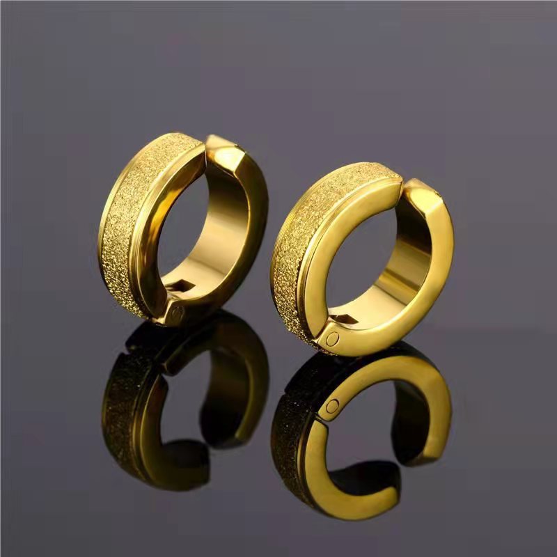 Boucles d'oreilles unisexes en acier titane, à clip, finition sablée, style manchettes et clous d'oreilles._voghion.com