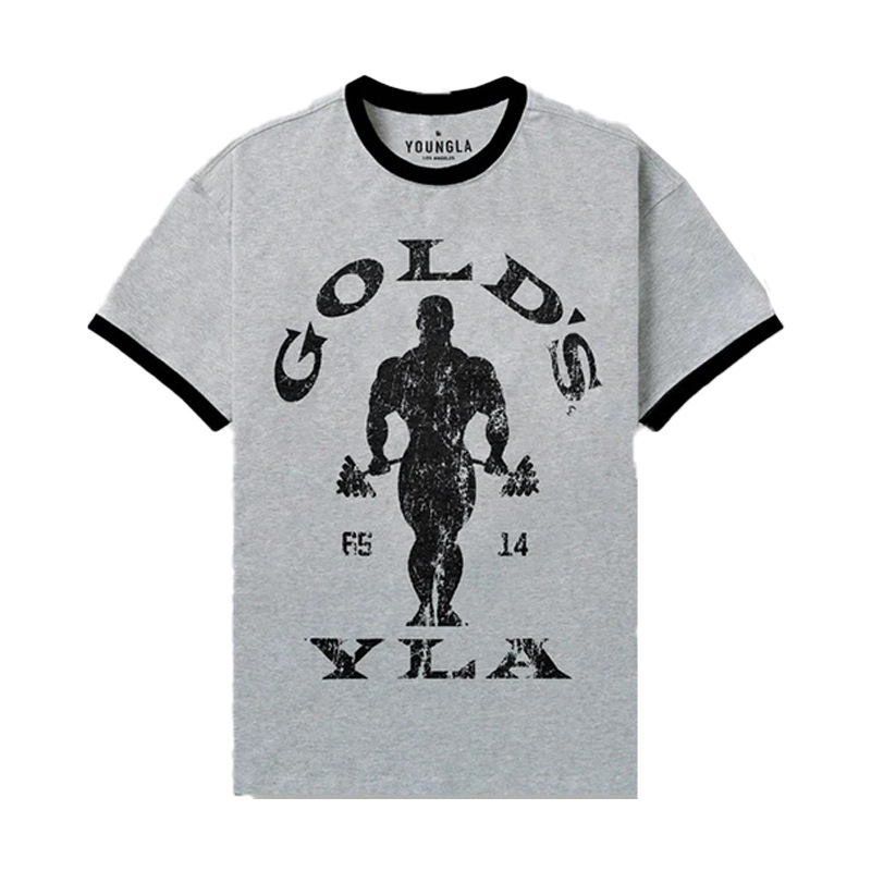 YoungLA Gold's Gym Ringer T-shirt Bodybuilder Graphic Grey