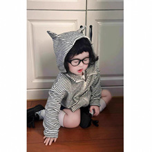 女童秋季可爱超萌条纹外套2025新款儿童上衣宝宝时髦拉链连帽开衫