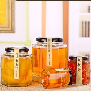 Manufacturers sell 45-730ml high white thick six-sided glass bottles, honey bottles, pickles bottles, cans, storage cans