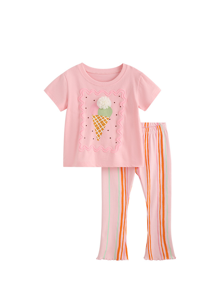 Trajes de niñas malwee transfronterizos de verano nuevas camisetas europeas y americanas pantalones de cintura elástica para niños pequeños y medianos lindos conjuntos de dos piezas
