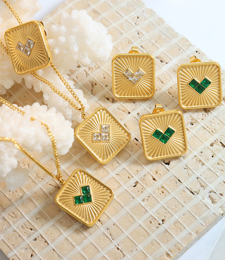 Fashion Heart Shape Titanium Steel Plating Inlay Glass Zircon Earrings Necklace