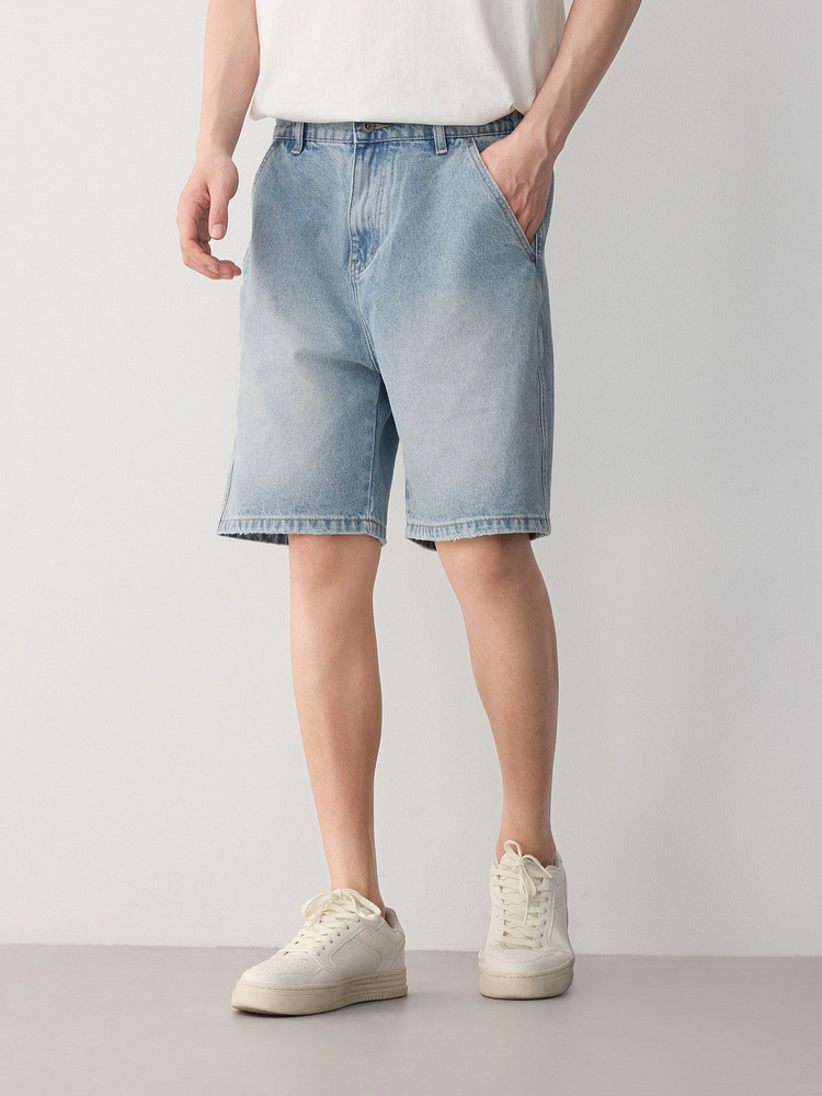 Quần short jean nam phong cách công sở thông minh, chất vải mài mòn — màu xanh nhạt chi tiết 4