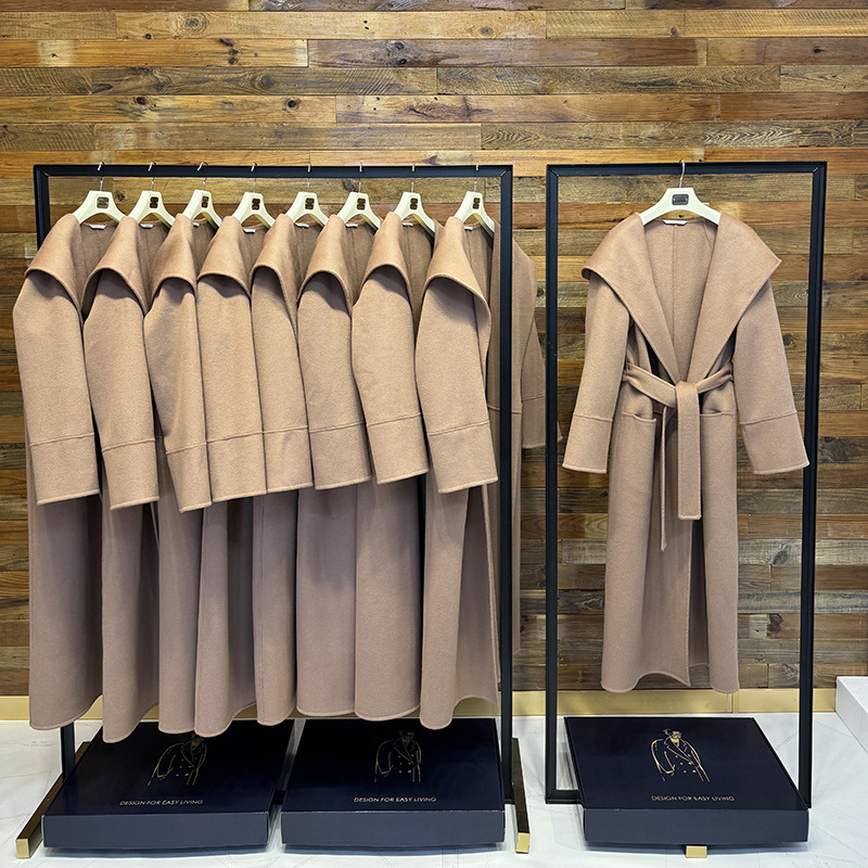 SMax Double-sided Wool Coat Women's Long Fabio Hooded Belt Loosen Wool Coat