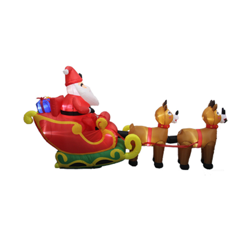 圣誕節(jié)日裝飾品 庭院雙麋鹿拉車圣誕老人擺件