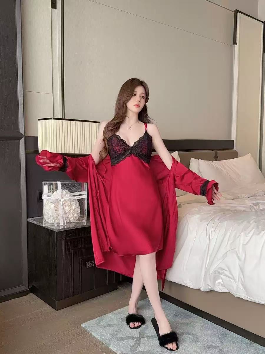 블랙 레이스 쇼트 레드 서스펜더 스커트 + 가슴 패드 + 겉옷