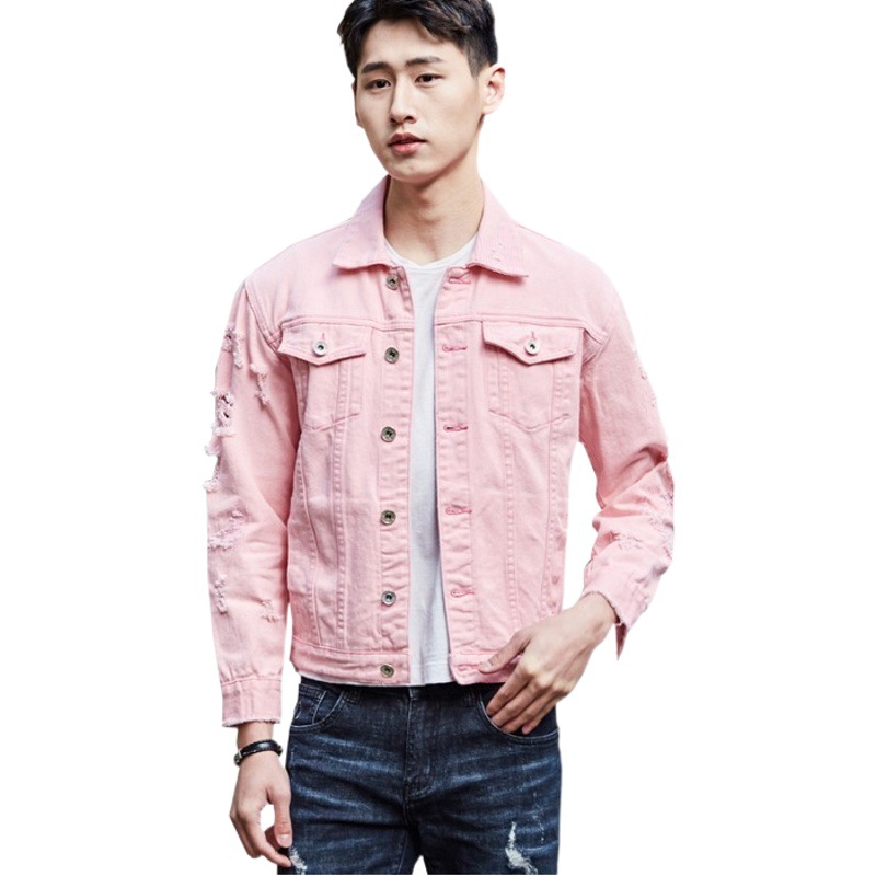 Nuevo otoño más el tamaño de los hombres rasgados Denim chaqueta suelta Denim Chaqueta de algodón de los hombres de estilo coreano chaqueta de mezclilla superior
