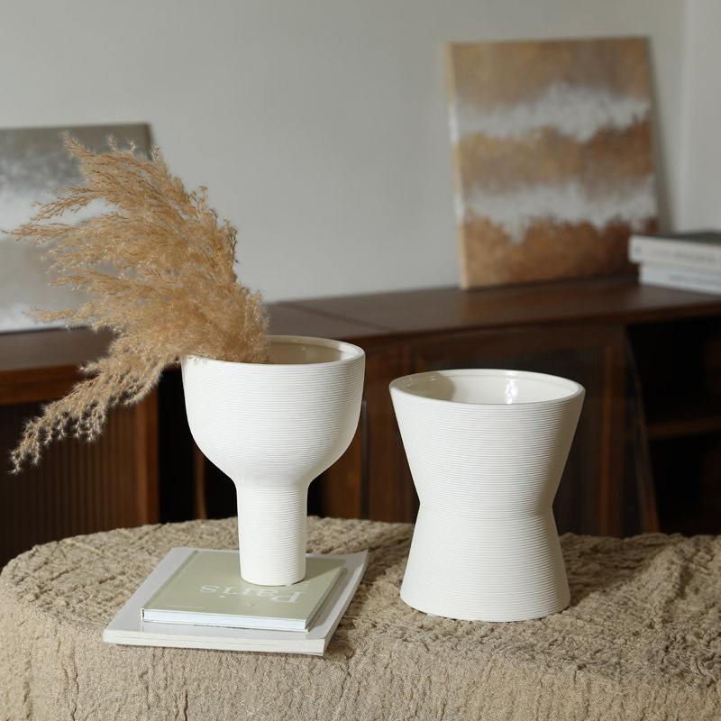 INS estilo florero de cerámica de gran diámetro simple embrión nórdico blanco jarrón seco sala de estar decoración de escritorio arreglo floral
