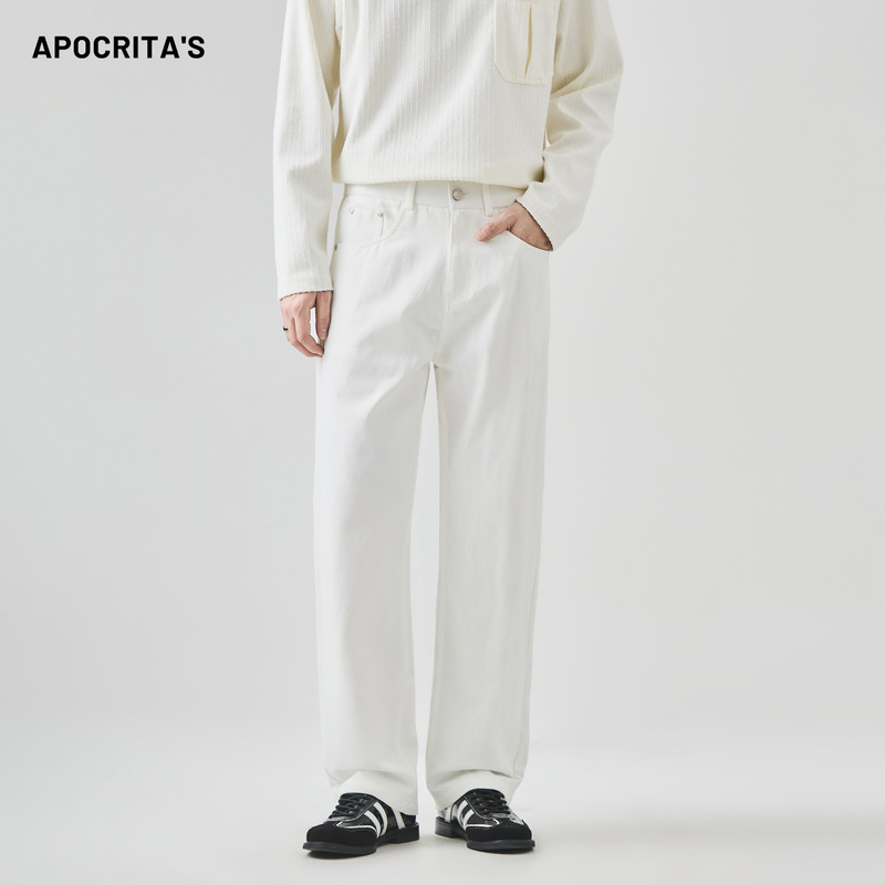 APO男装|跨境男士休闲裤秋季高级感潮流百搭宽松直筒简约白色长裤|undefined