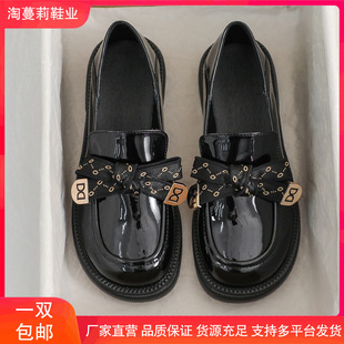 Genuine Leather Small Leather Shoes for Women Thick Soles 2025 New Spring & Fall Shoes British Style Loafers Flats Black Flats Summer