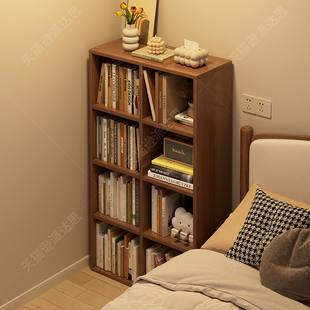 Storage Cabinet Bookcase Bookshelf Multi-Layer Bedside Household Grid Cabinet Solid Wood Bedside Wall Floor-Standing Storage Rack Small Apartment