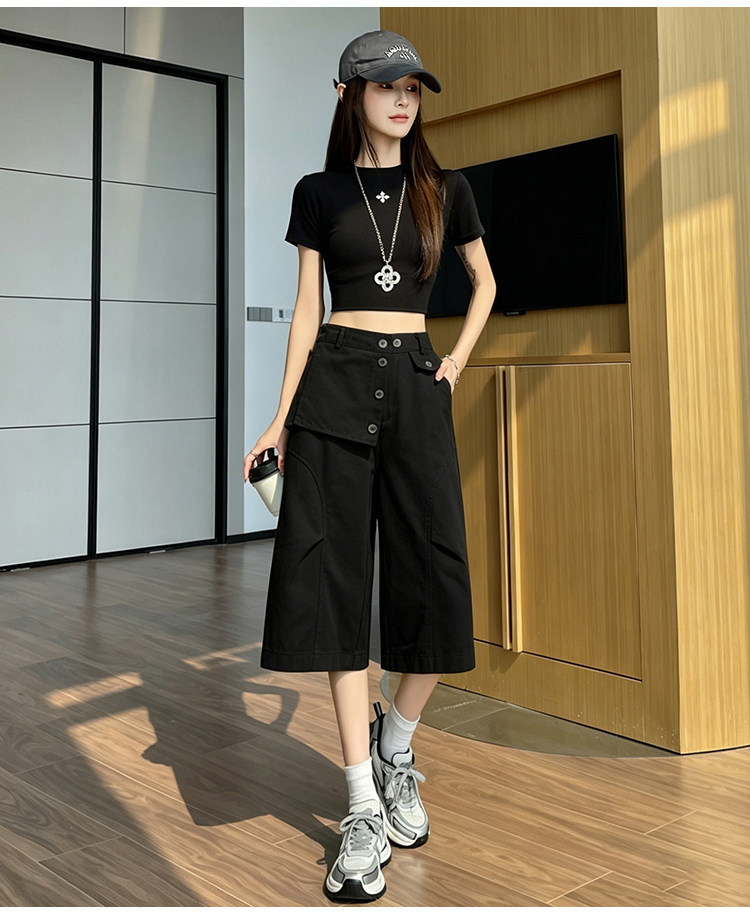 Quần culottes nữ ống rộng cạp cao dáng suông vải cotton — màu trắng chi tiết 27