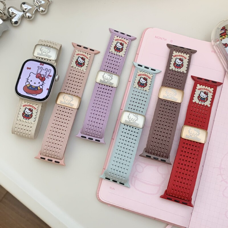 Suitable for Apple S10 Watch Strap Swimming Ring Kt Cat Nylon Breathable Iwatch98765Se Magnetic Buckle Strap