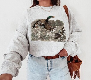 G 48758 Casual Duck Print Hoodie ��ӡ���l�� ���R�d�W���羳��