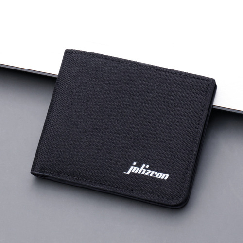 jolizeon men's short wallet canvas multi-card slot horizontal denim leather wallet ultra-thin dollar wallet wallet