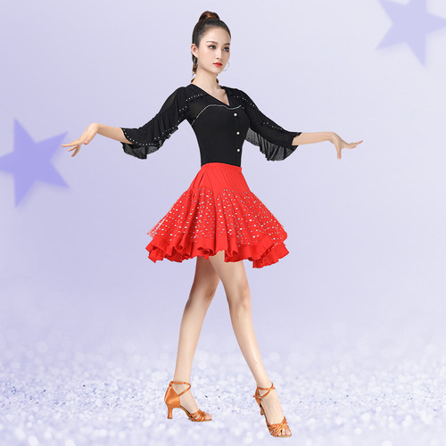 Latin dance tops for women, fashionable modern dance square ballroom dance jitterbug dance clothes new diamond-encrusted beautiful dance clothes