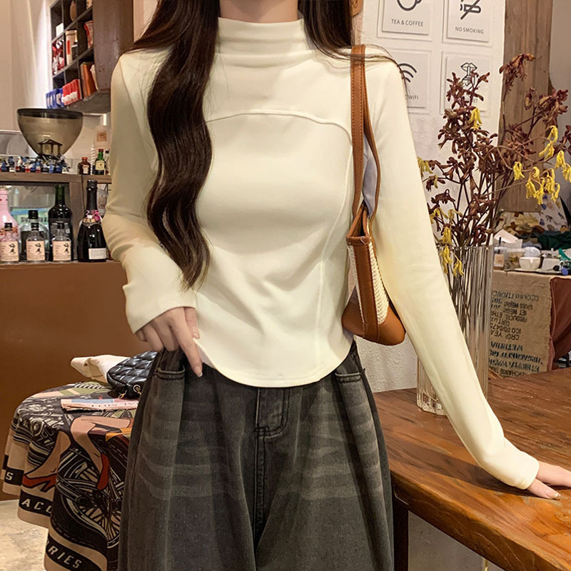 Korean-style plus size women's long-sleeved T-shirt women's autumn and winter sweet age-reducing versatile sober slightly fat waist slimming top