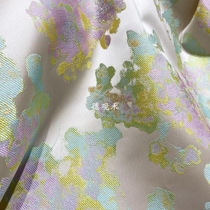 油画树叶提花面料新中式服装旗袍马甲少数民族外套国风织锦缎布料