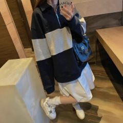 原版开发南油高版本25秋冬新款MM学院风撞色polo领半拉链大卫衣