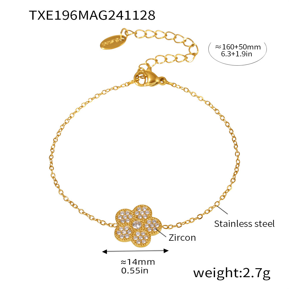 Flores de ciruela incrustadas de zircón superbrillo de diamante de lujo temperamento collar pulsera de acero inoxidable Dongguan conjunto de joyas mujeres