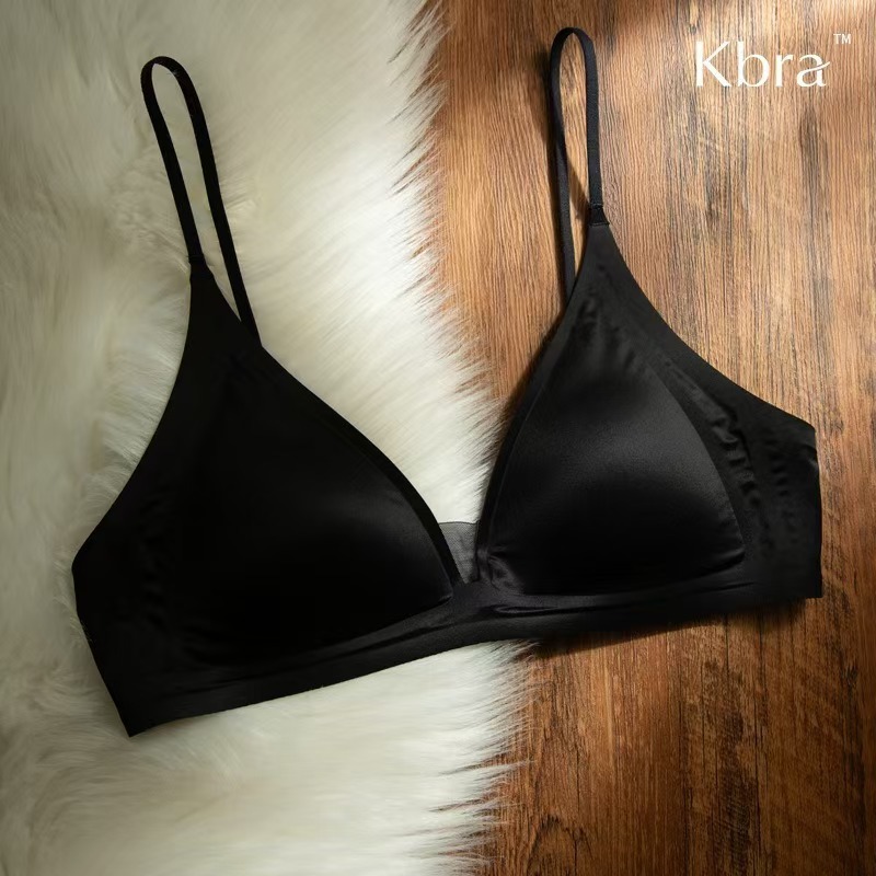 非磁性 Kbra ミルクサテンフレンチディープ V ネック下着女性のスパゲッティストラップシームレス三角カップ小胸ノンワイヤーブラジャー|undefined