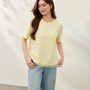 [Korean Lace Splicing Simple, Fashionable and Versatile T-Shirt] Slim and Beautiful Plus Size Women's Clothing Fat mm 2025 Summer New Style