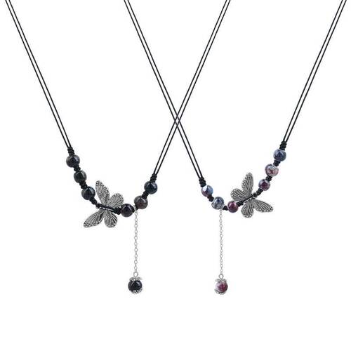 National Style Butterfly Beaded Necklace Women's Light Luxury Niche New Chinese Design  New Clavicle Chain Trend