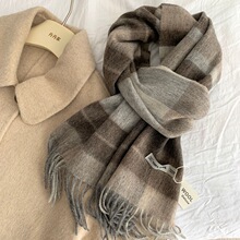 纯羊毛高品质秋冬羊毛复古100%澳毛咖色格子围巾情侣保暖围脖批发