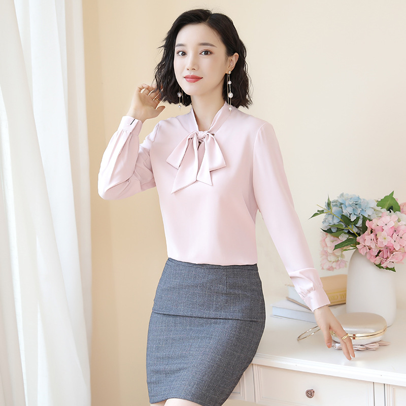 Fuchsia autumn design shiffon fashionable silk shirt with bow